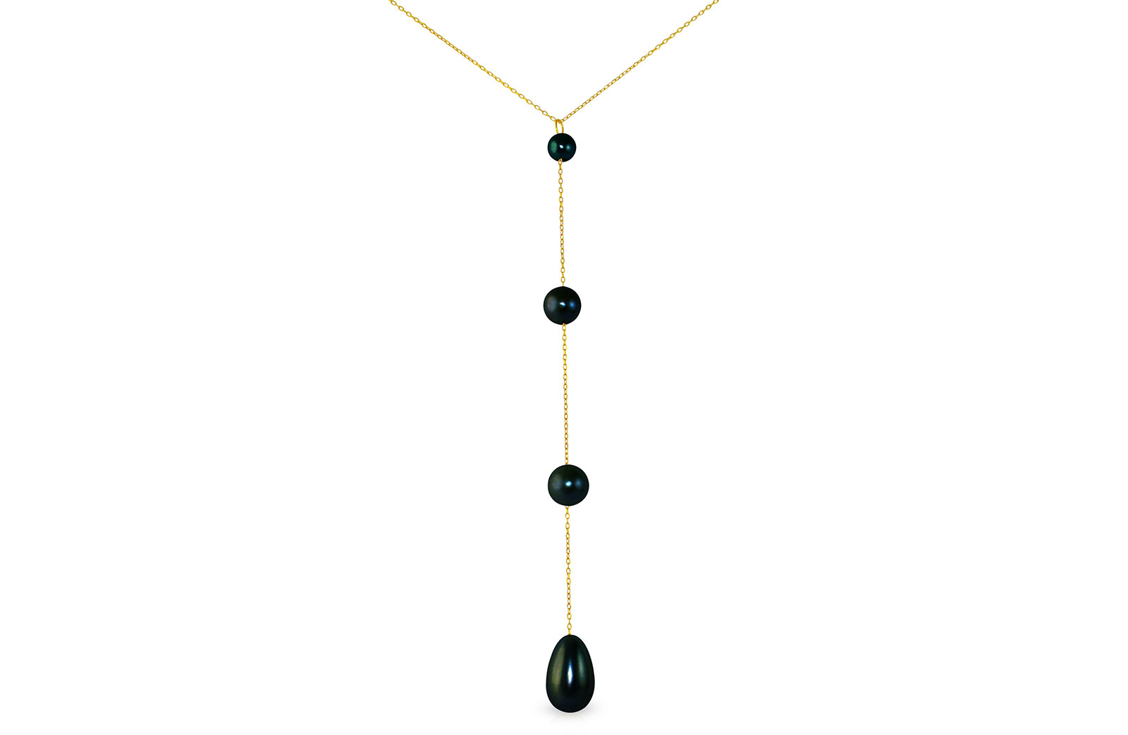 Vera Perla 10K Solid Gold Black Gradual Built-in with Drop Pearl Necklace